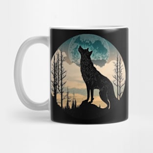 wolf looking to the moon Mug